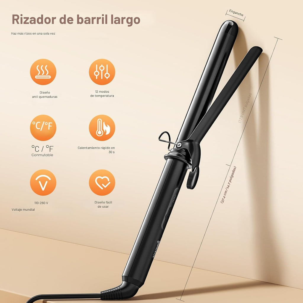 Rizador de pelo de cerámica de barril largo de 1 pulgada, rizador d...
