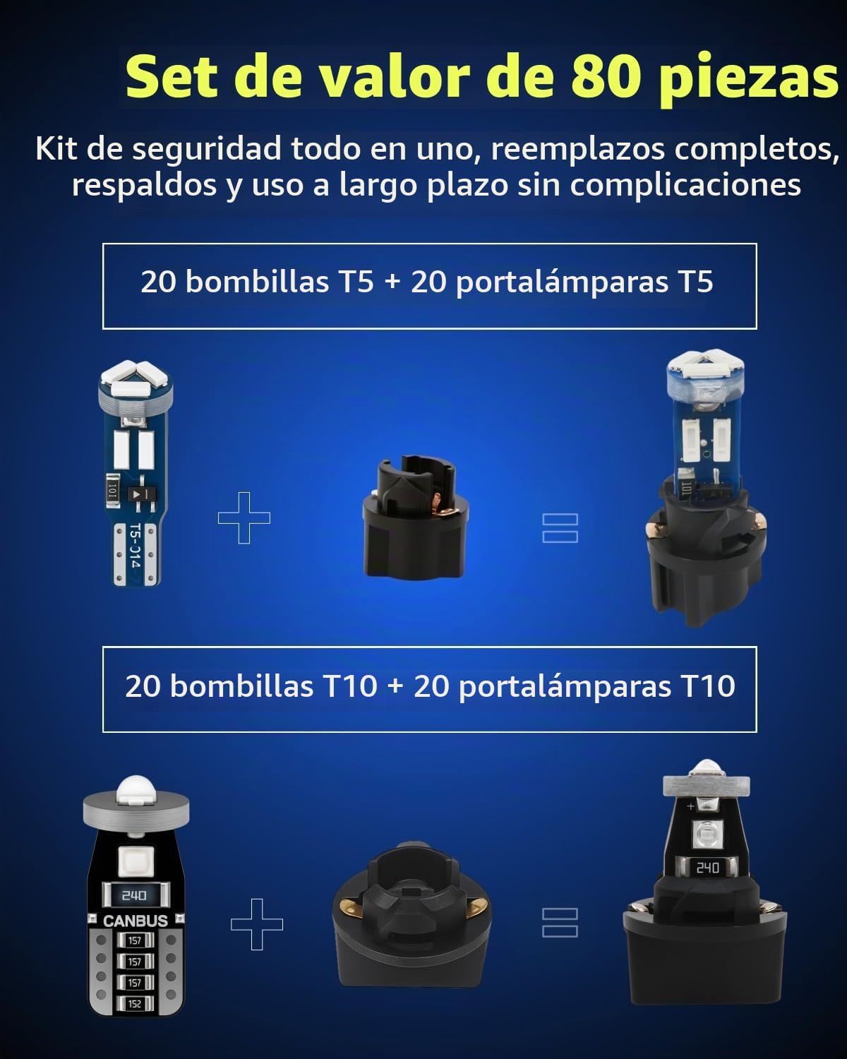 WLJH Canbus - Enchufe de bloqueo giratorio ultra brillante Pc74 T5...