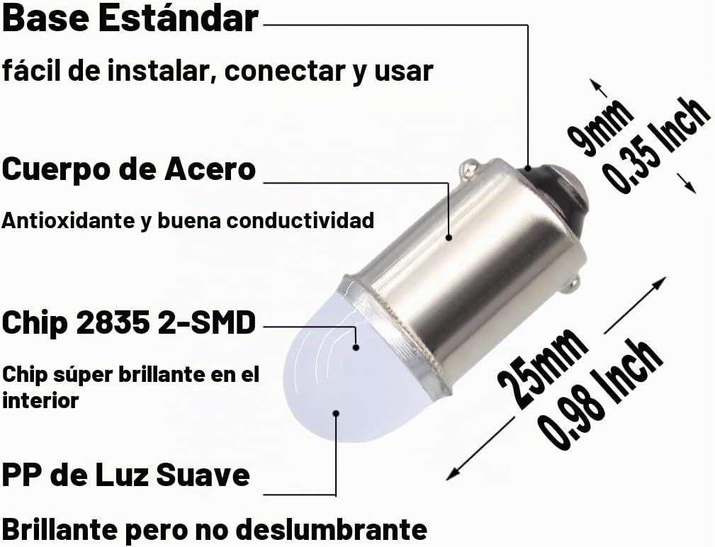 Yoper BA9S 53 57 1895 64111 foco LED para auto de 12V, rojo