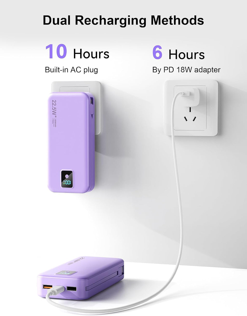 Cargador portátil Rngsnoy 20000mAh 22.5W con cable incorporado y en...