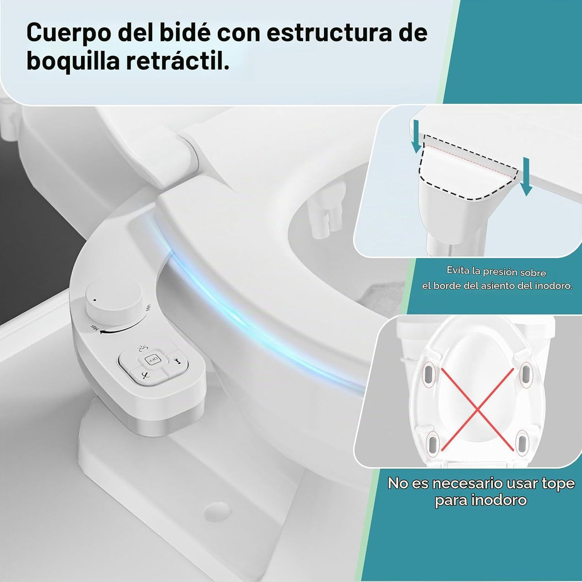 Accesorio de bidé para inodoro, boquilla doble (lavado frontal y tr...