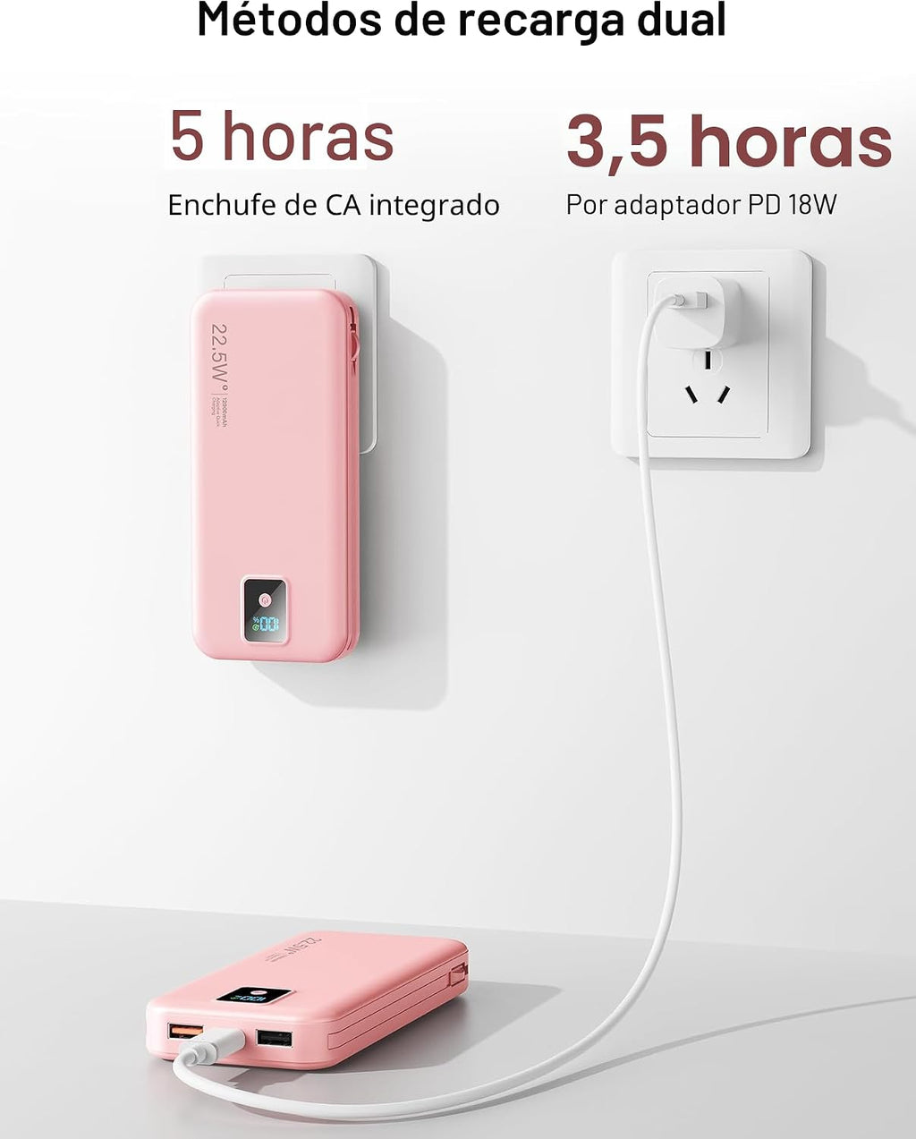 Rngsnoy Cargador portátil 12000mAh 22.5W con cable incorporado y en...