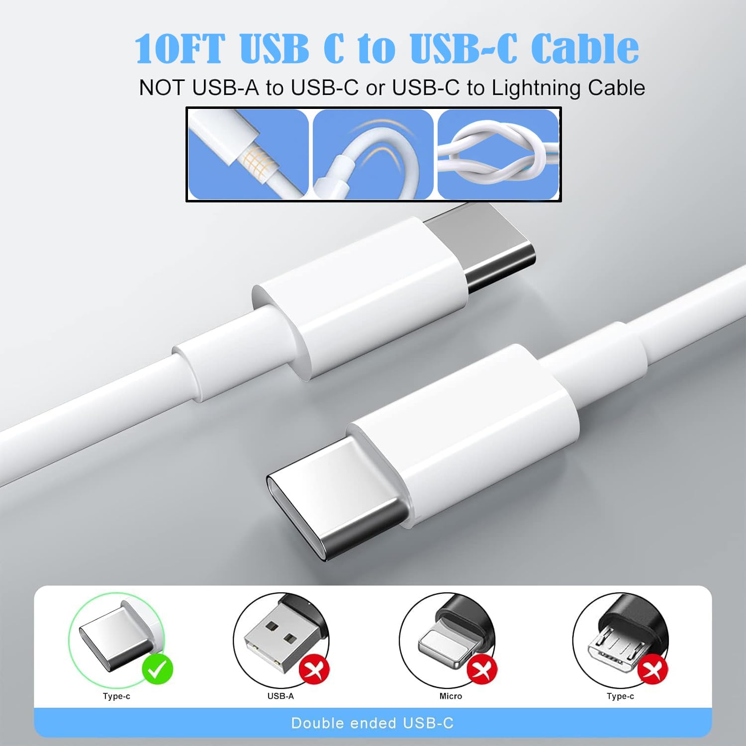10 pies de cable de carga rápida para iPhone 17 16e 15, paquete de...