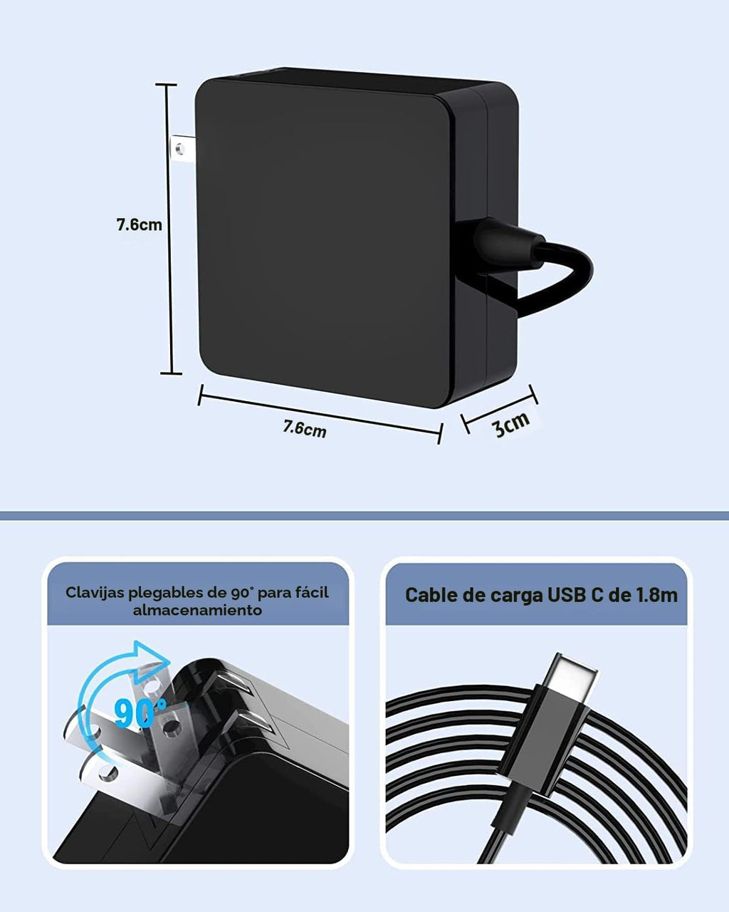 Adaptador de corriente USB C de 65 W, cargador rápido de pared Fiat...