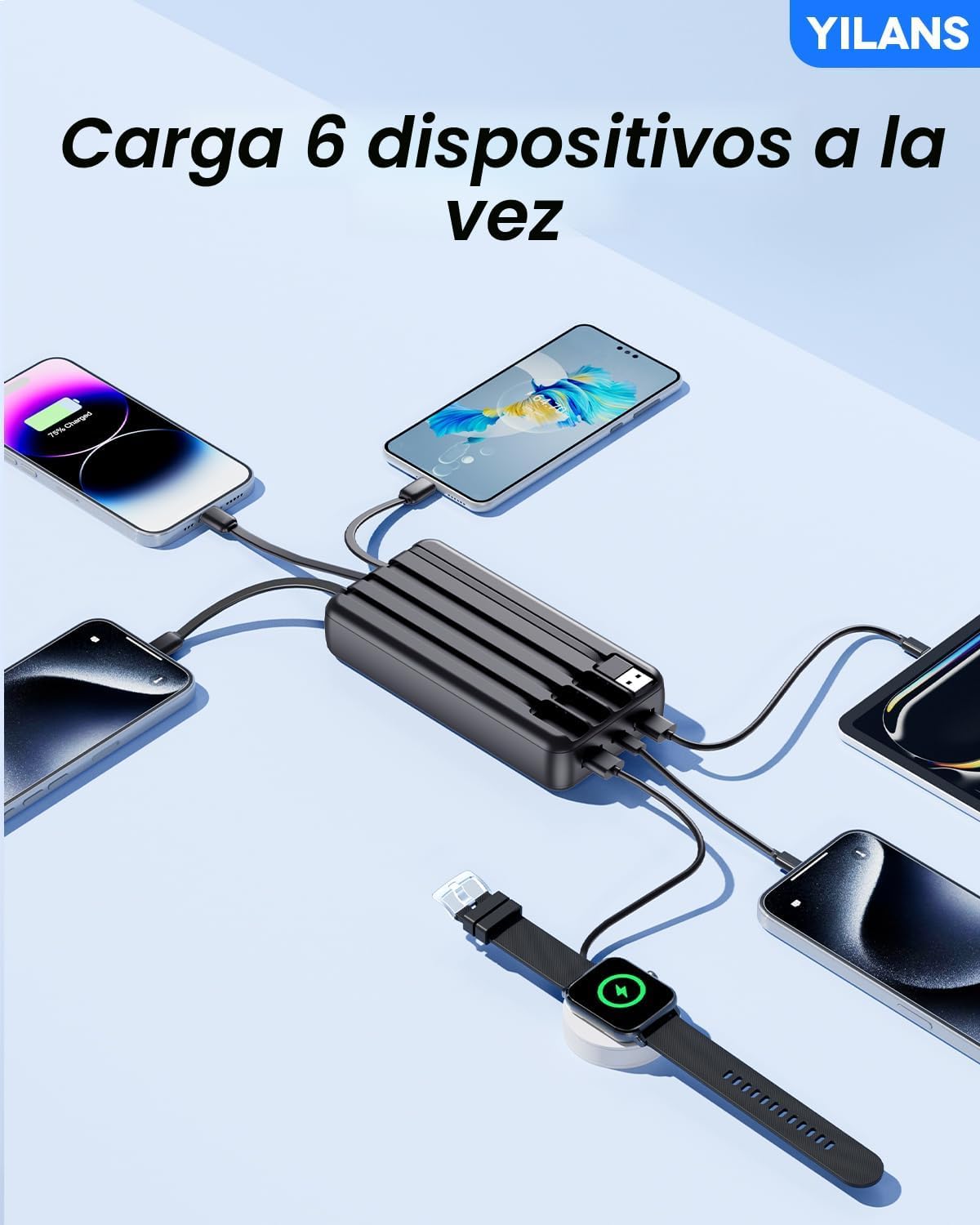 Cargador portátil, cargador de batería de 50000 mAh, cable integrad...