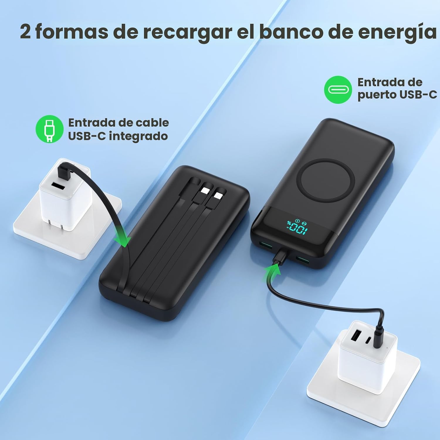 Cargador portátil inalámbrico de 40800 mAh con 3 cables integrados,...