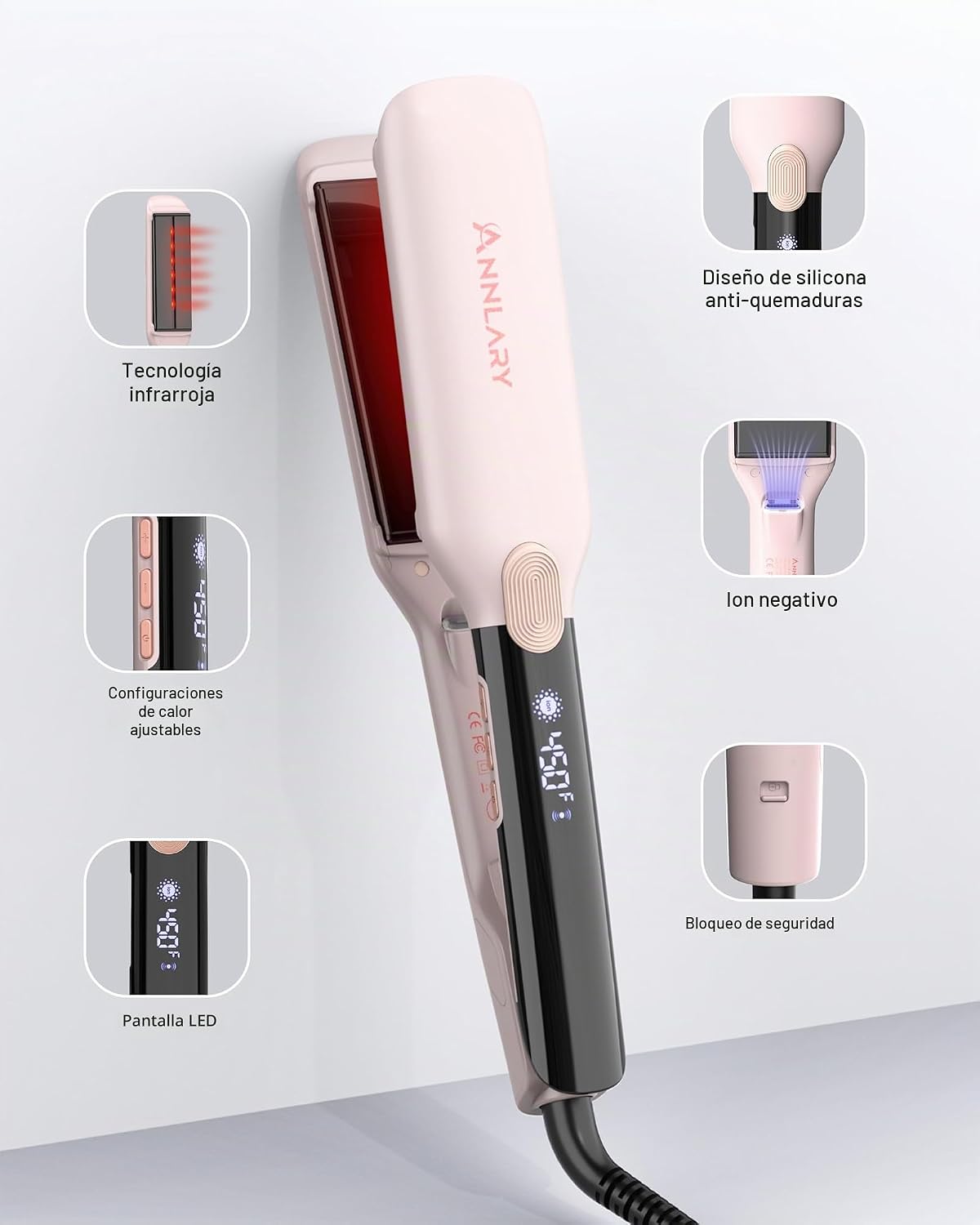 ANNLARY Plancha para el cabello, plancha plana de 1.75 pulgadas con...
