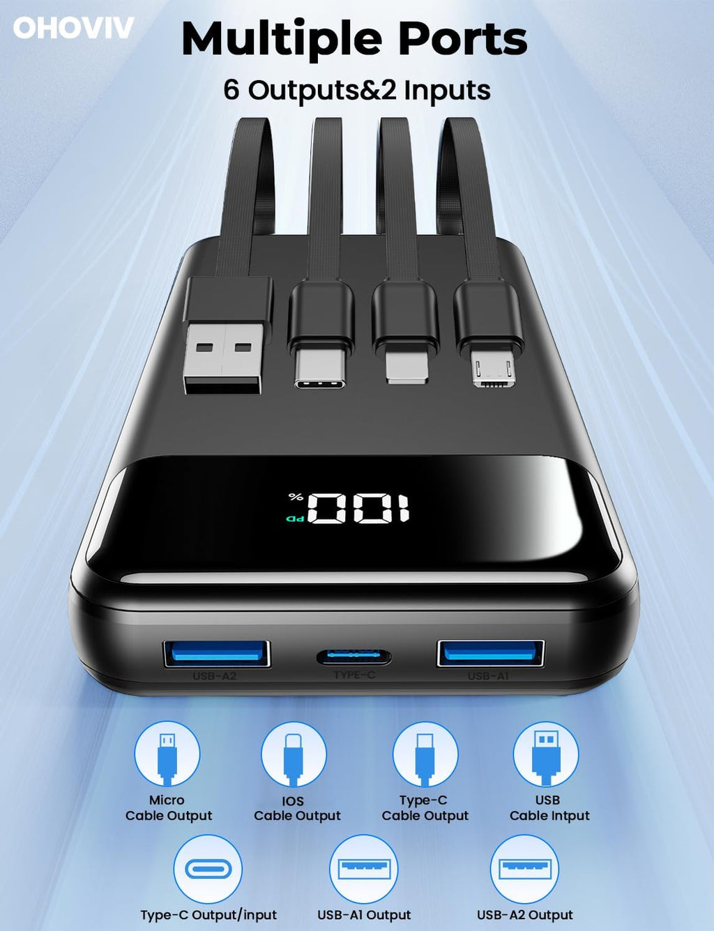 Cargador portátil, banco de energía de 50000 mAh con cables incorpo...