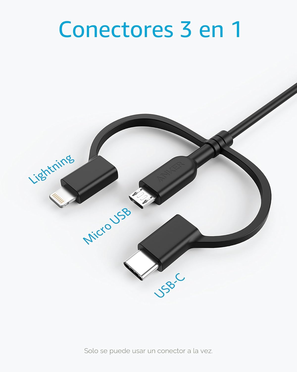 Cable Anker Powerline II 3 en 1, cable Lightning\/Type C\/Micro USB...
