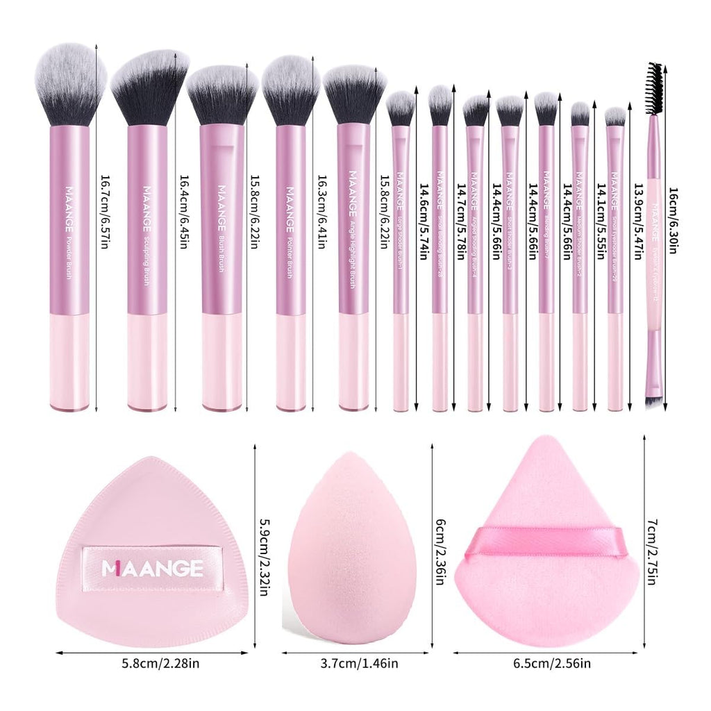 MAANGE Juego de 16 brochas de maquillaje de viaje para polvo líquid...