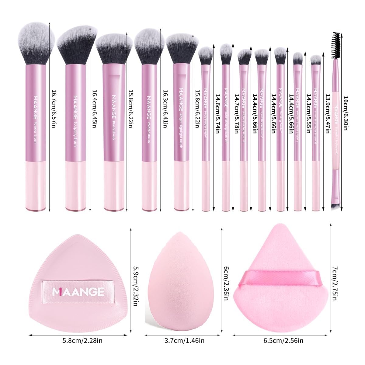 MAANGE Juego de 16 brochas de maquillaje de viaje para polvo líquid...