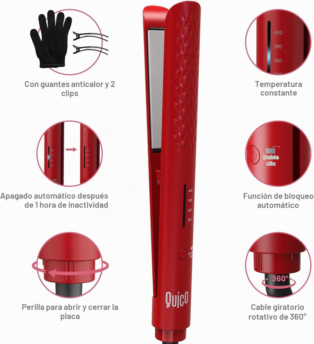 Quico Plancha para el cabello, alisadora de cabello de viaje global...