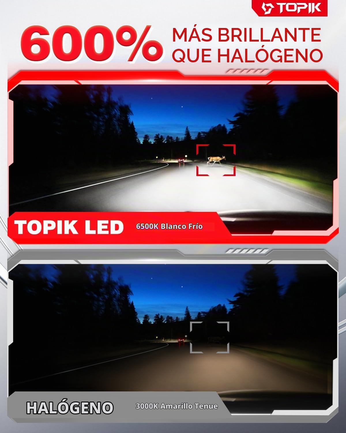 TOPIK T6 - Juego de bombillas H11 9005 mejoradas, 60000 lúmenes, ta...