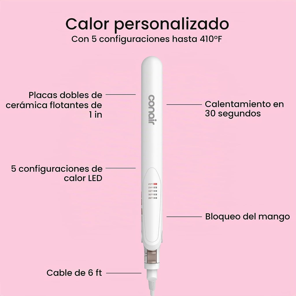 Conair Plancha plana de cerámica doble, plancha de pelo de 1 pulgad...