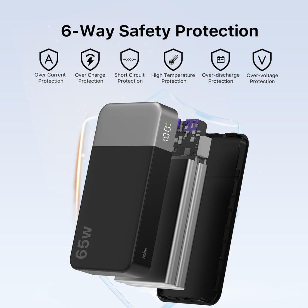 NOBIS Paquete de baterías de 20000 mAh, banco de energía de 65 W, c...