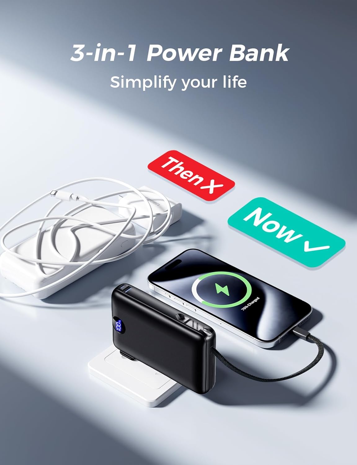 Cargador portátil de 50000 mAh con cables integrados y enchufe de p...