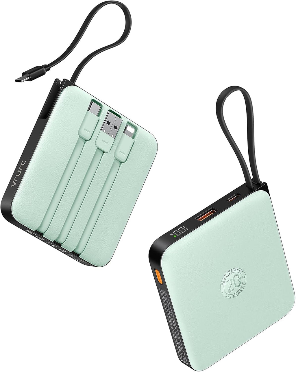 VRURC Cargador Portátil USB C, Banco de Energía con Cable Integrado...