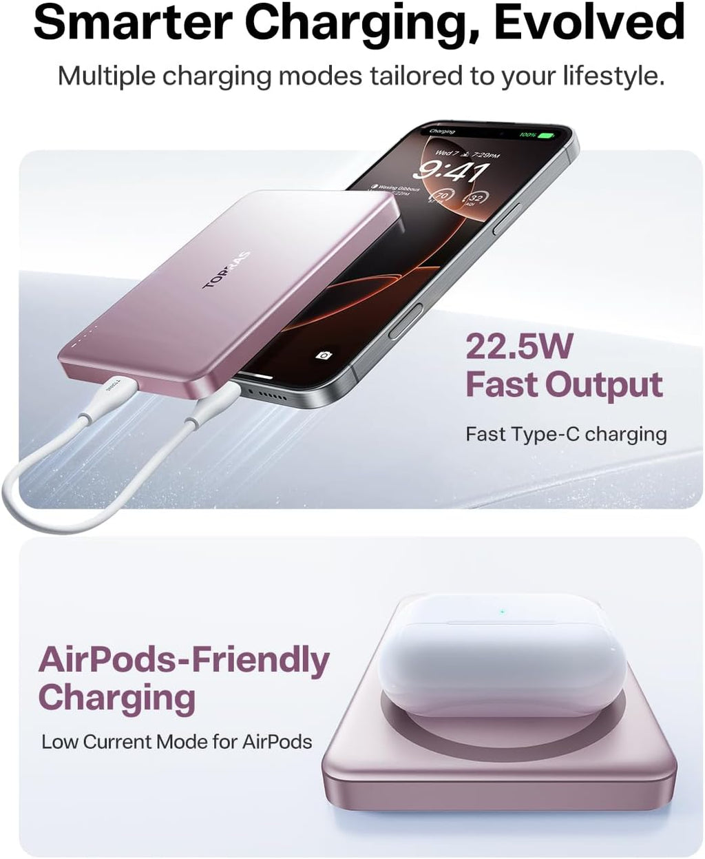 TORRAS MiniMag Power Bank, cargador portátil inalámbrico ultra delg...