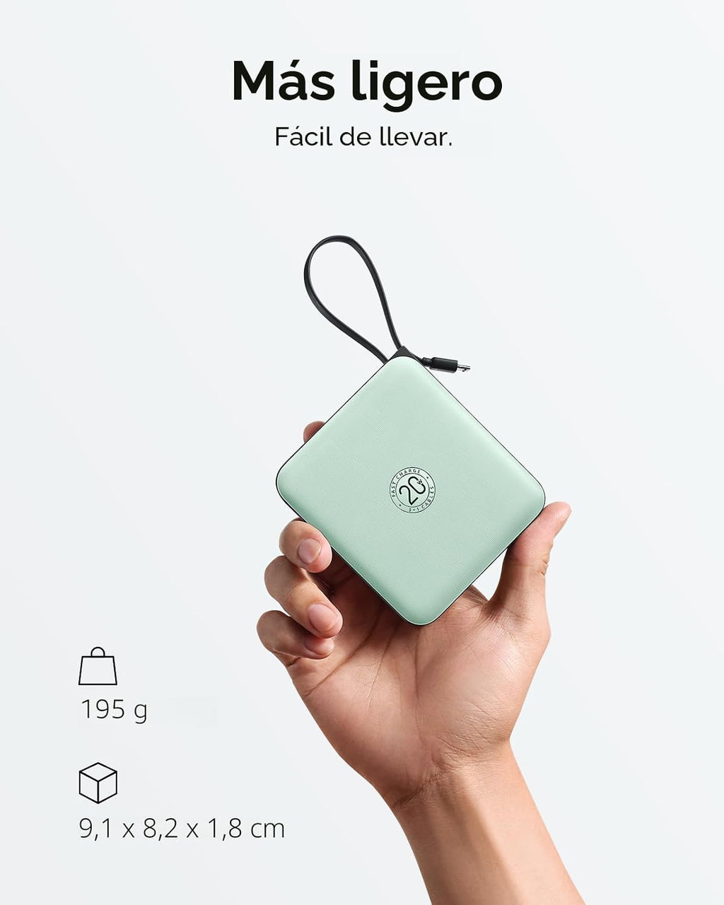 VRURC Cargador Portátil USB C, Banco de Energía con Cable Integrado...
