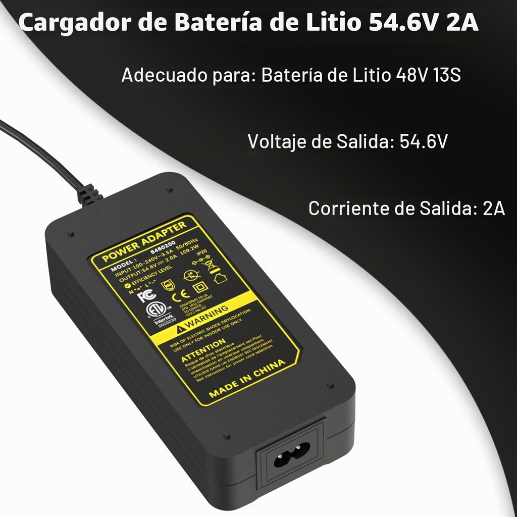 Cargador eléctrico para bicicleta y scooter de 54.6 V 2 A, certific...