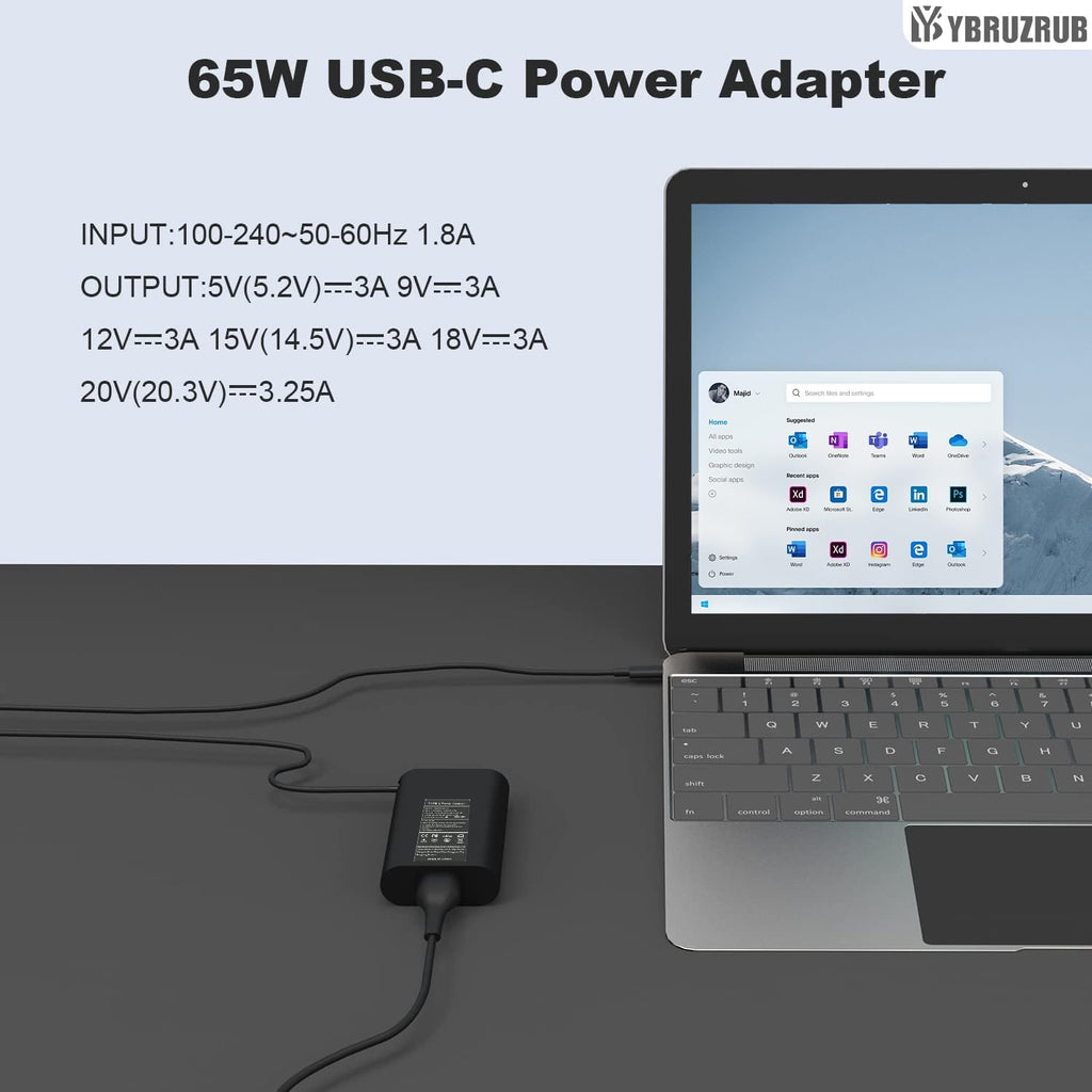 YBRUZRUB Cargador de portátil USB-C Tipo C de 65w 45w Compatible co...