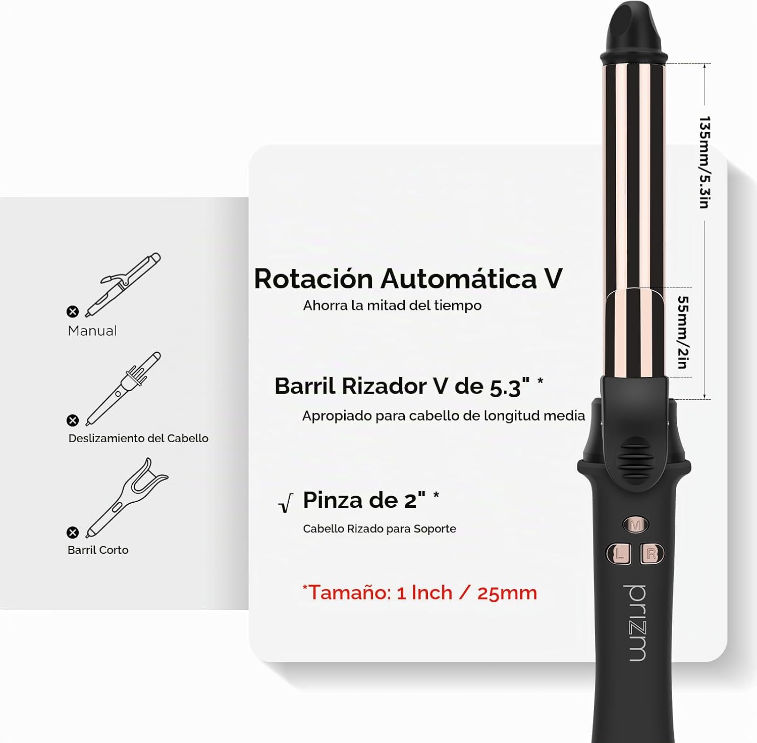 Prizm Rizador giratorio, rizador de pelo automático de 1 pulgada \/...