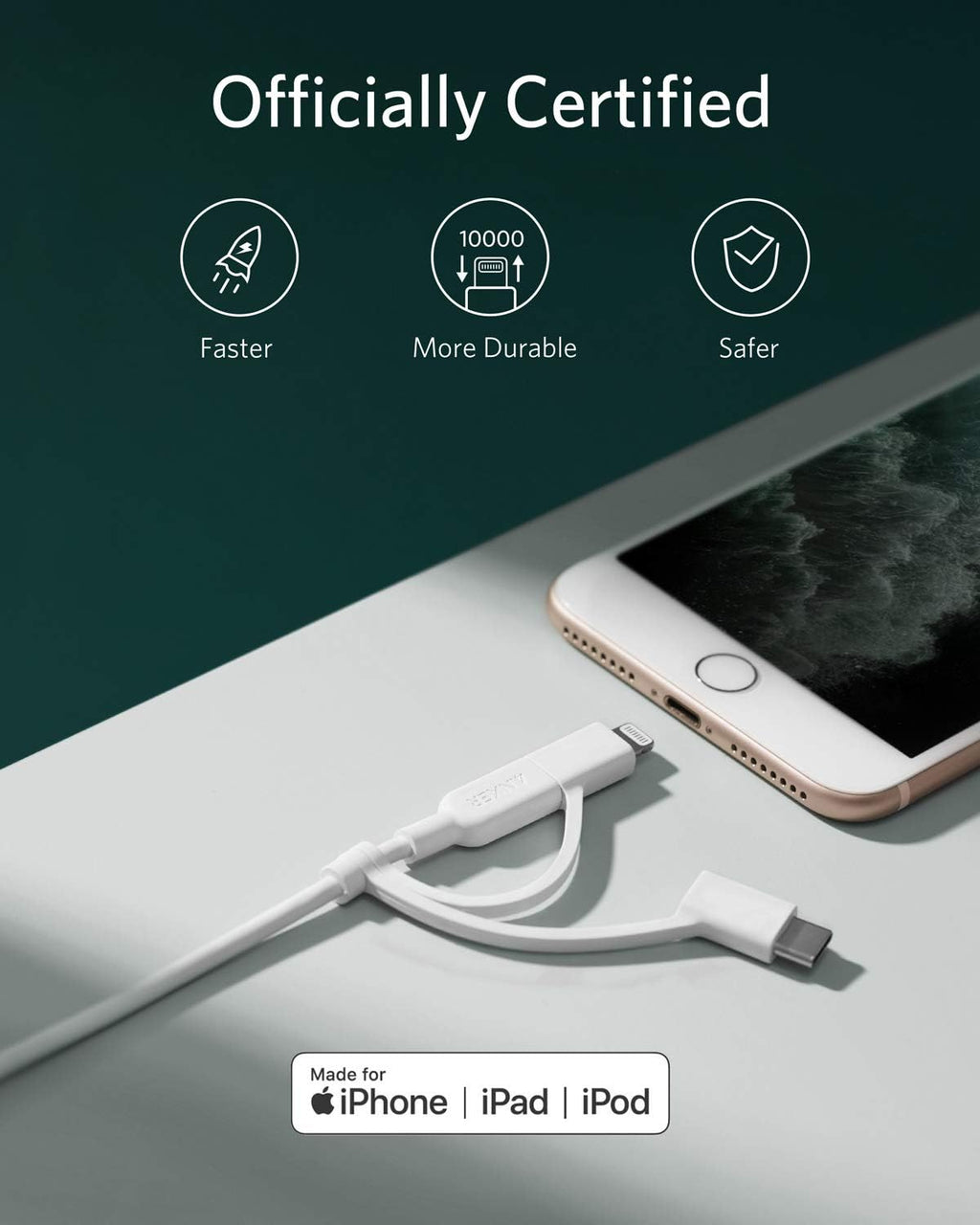 Anker Cable Powerline II 3 en 1, Lightning\/tipo C\/cable micro USB...