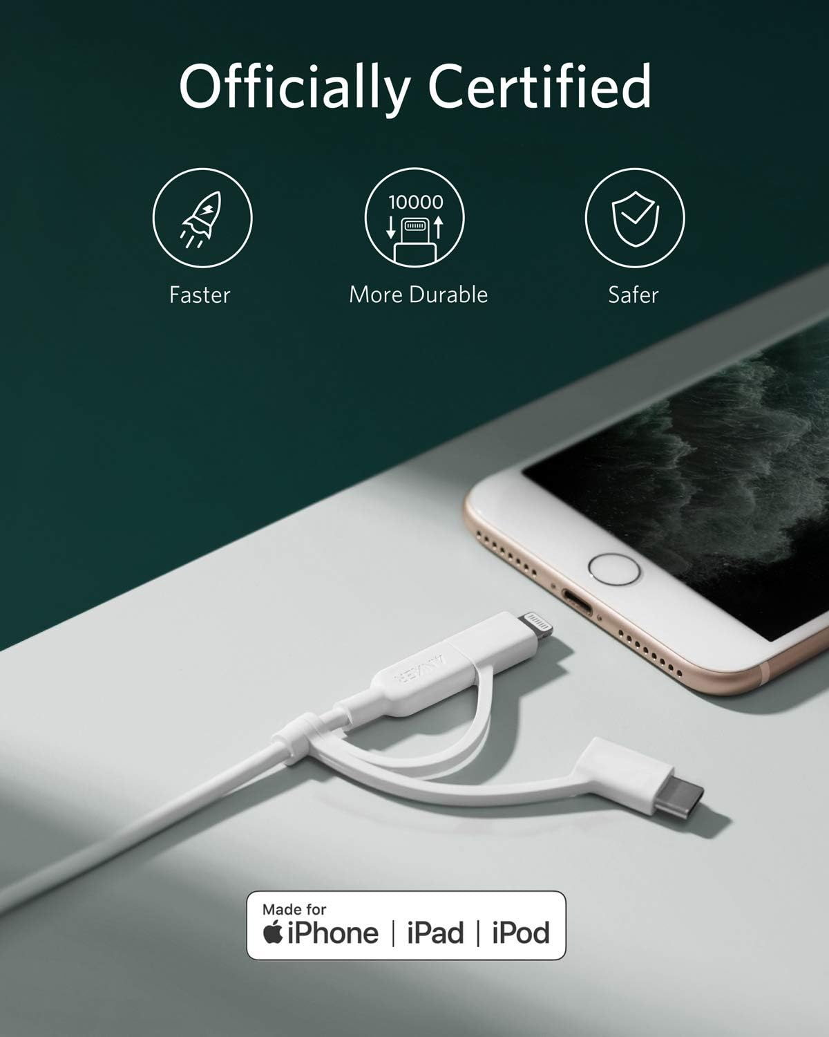 Anker Cable Powerline II 3 en 1, Lightning\/tipo C\/cable micro USB...