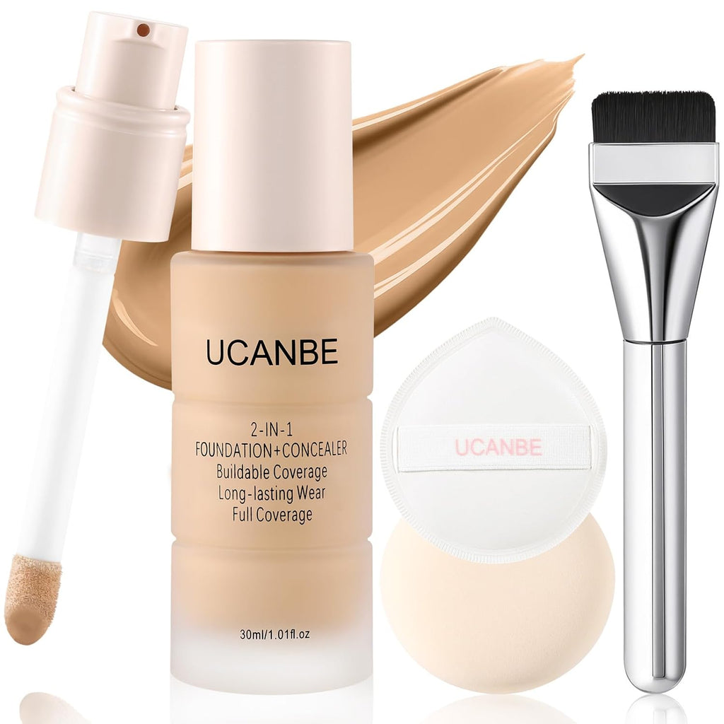 UCANBE Base líquida y corrector 2 en 1, juego de maquillaje de base...