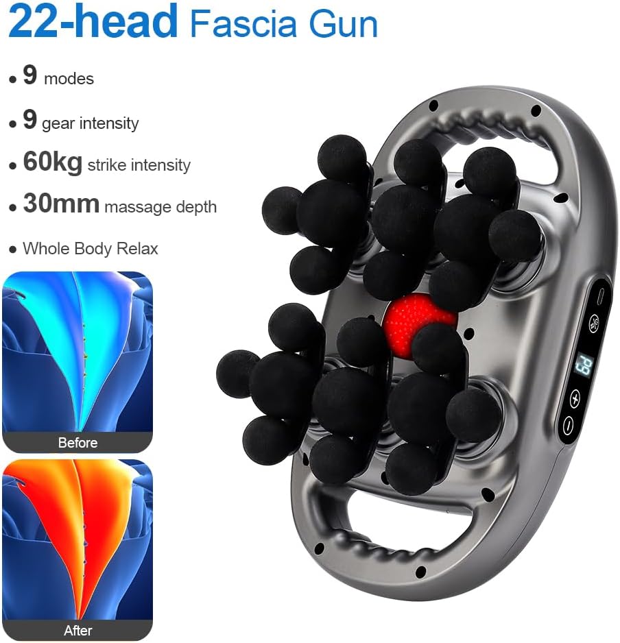 IeBilif Pistola de masaje, masajeador de 22 cabezas para pies, espa...