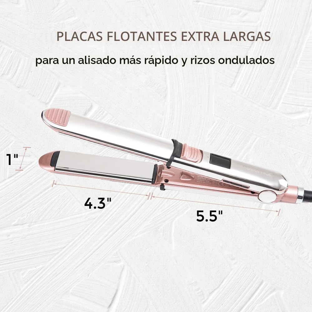 Rozamor Plancha plana iónica de titanio 2 en 1, alisador y rizador...