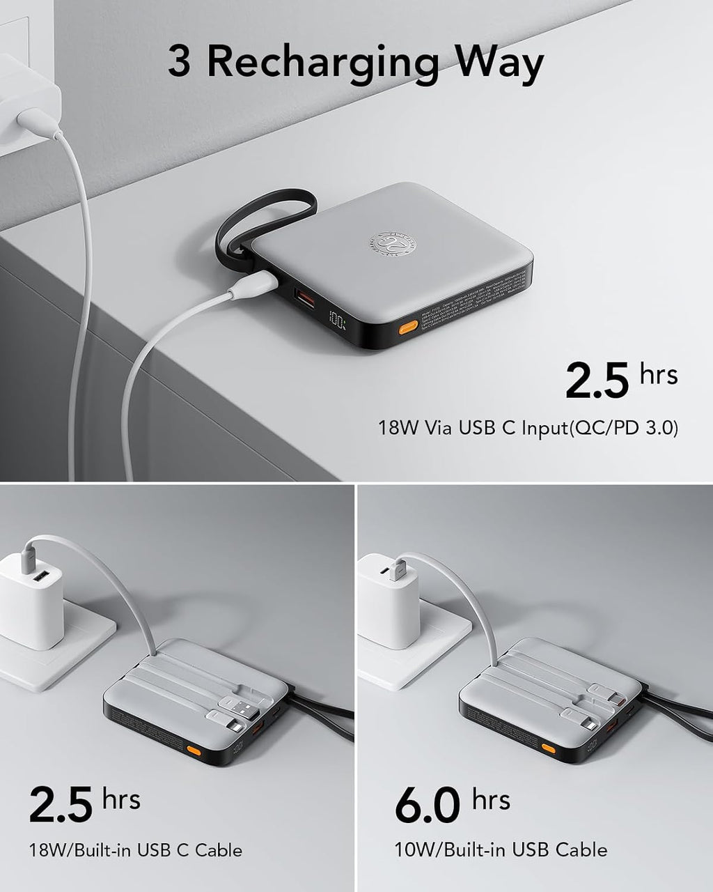 VRURC - Cargador de teléfono portátil con 4 cables integrados, banc...
