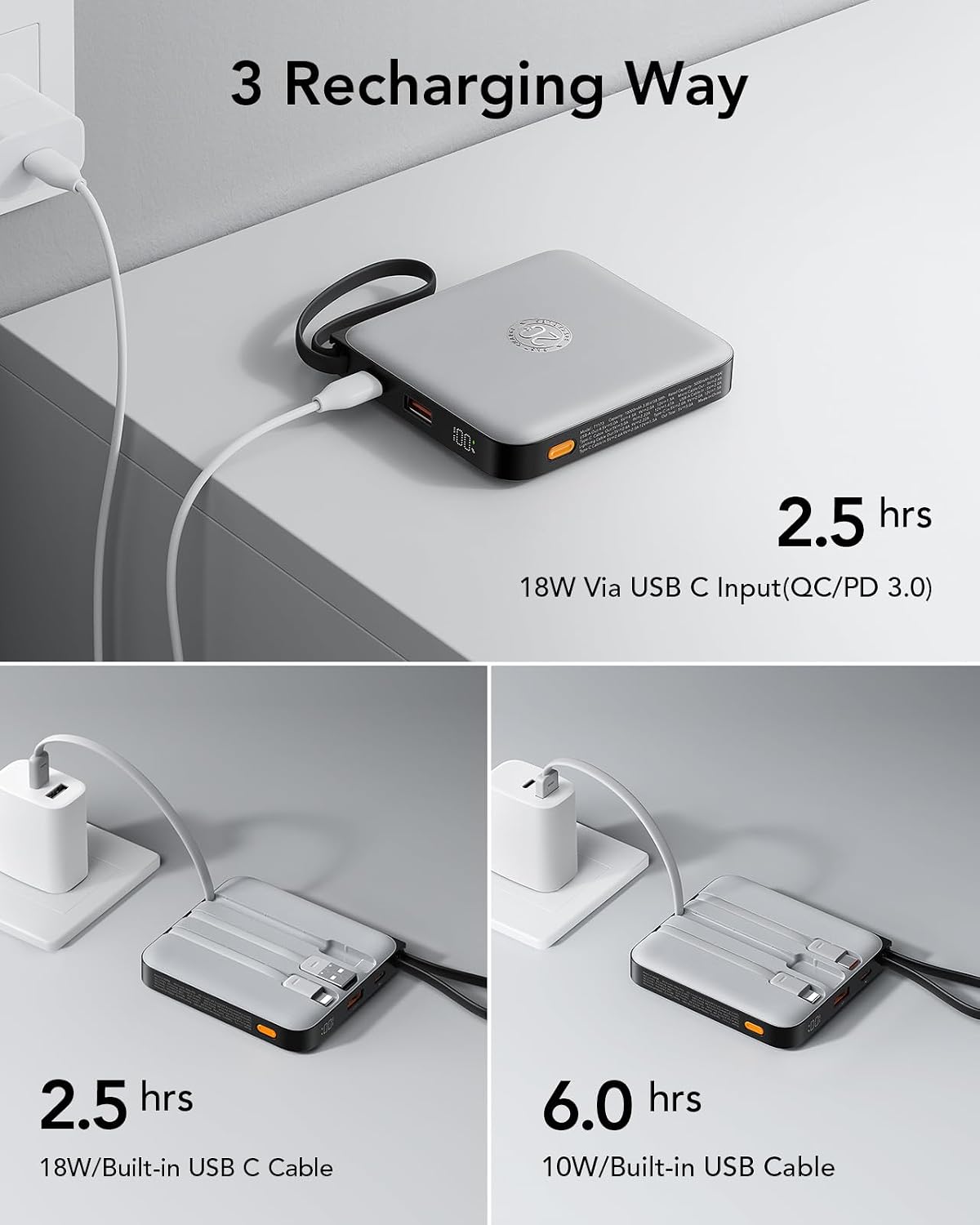 VRURC - Cargador de teléfono portátil con 4 cables integrados, banc...