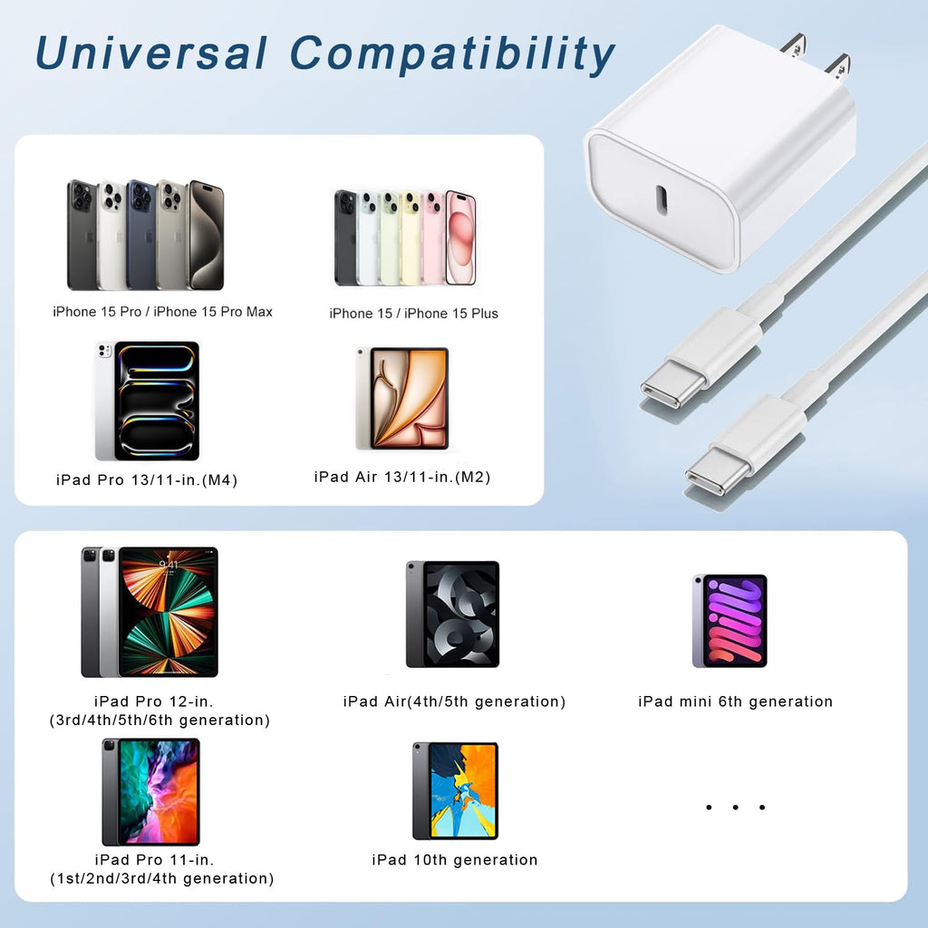 10 pies de cable de carga rápida para iPhone 17 16e 15, paquete de...