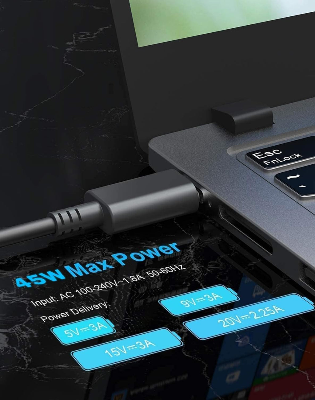 NELEBUTO Adaptador de CA de cargador USB C de 45 W para Chromebook...