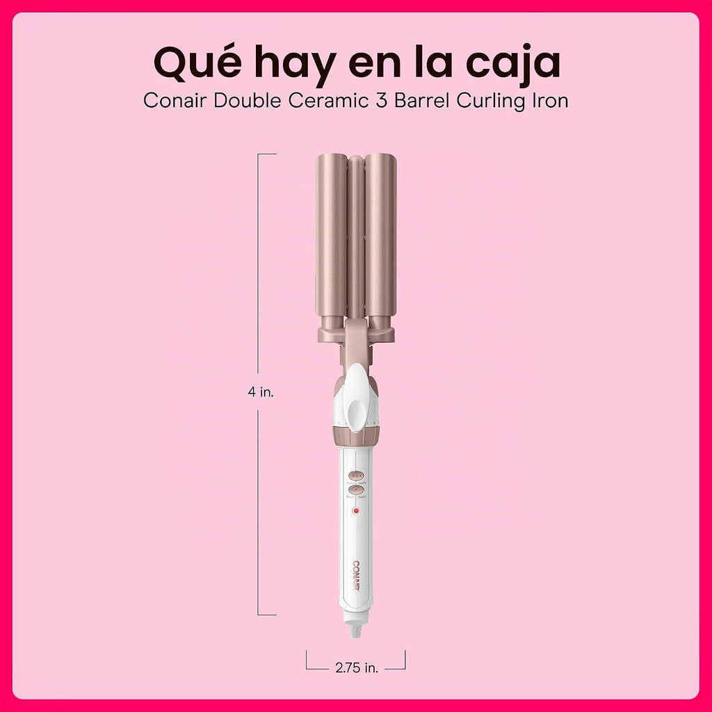 Conair Rizador de Cerámica Doble de 3 Barriles, Herramienta Ondulad...