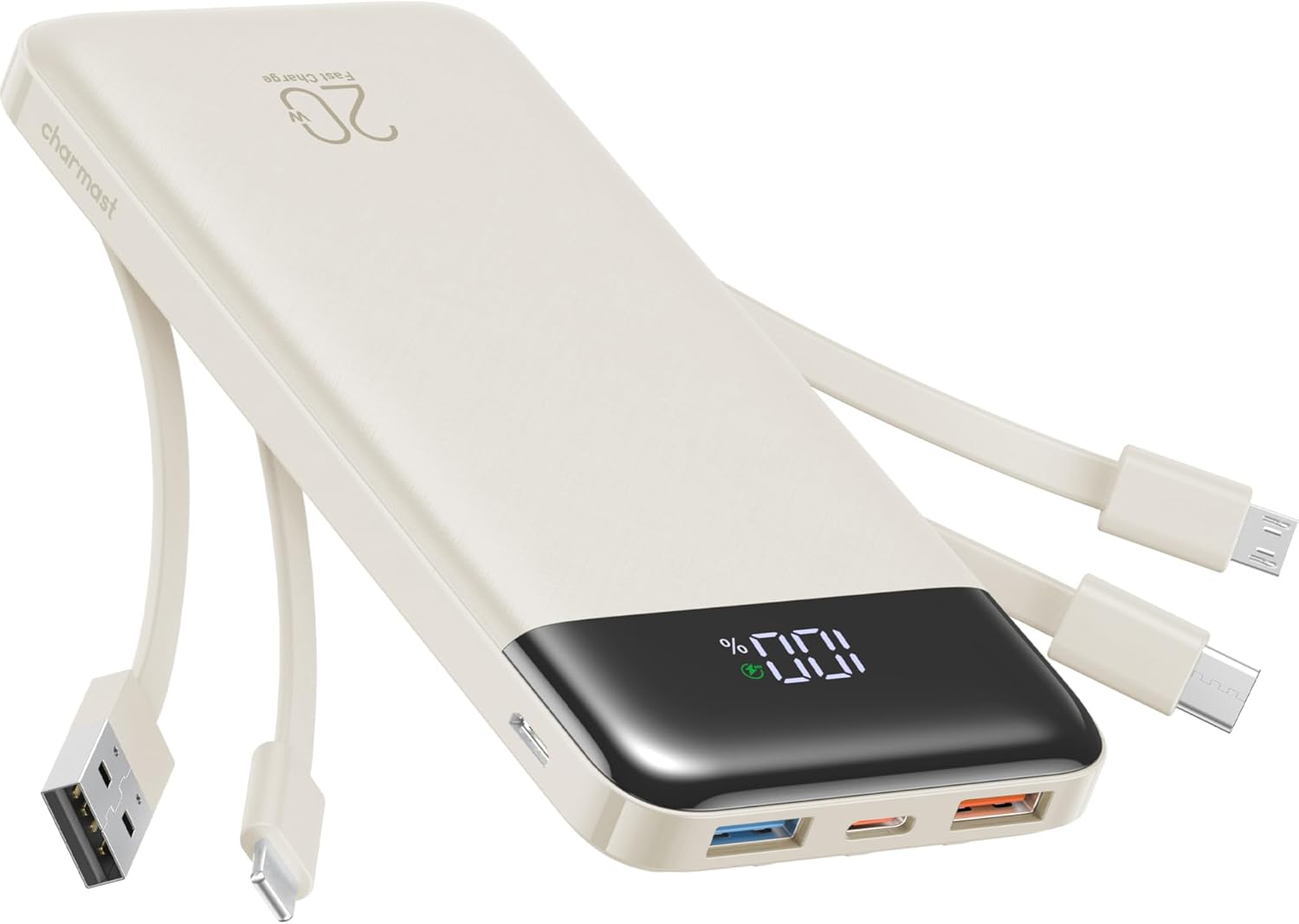charmast - Cargador portátil de 20000 mAh con cables integrados, ca...