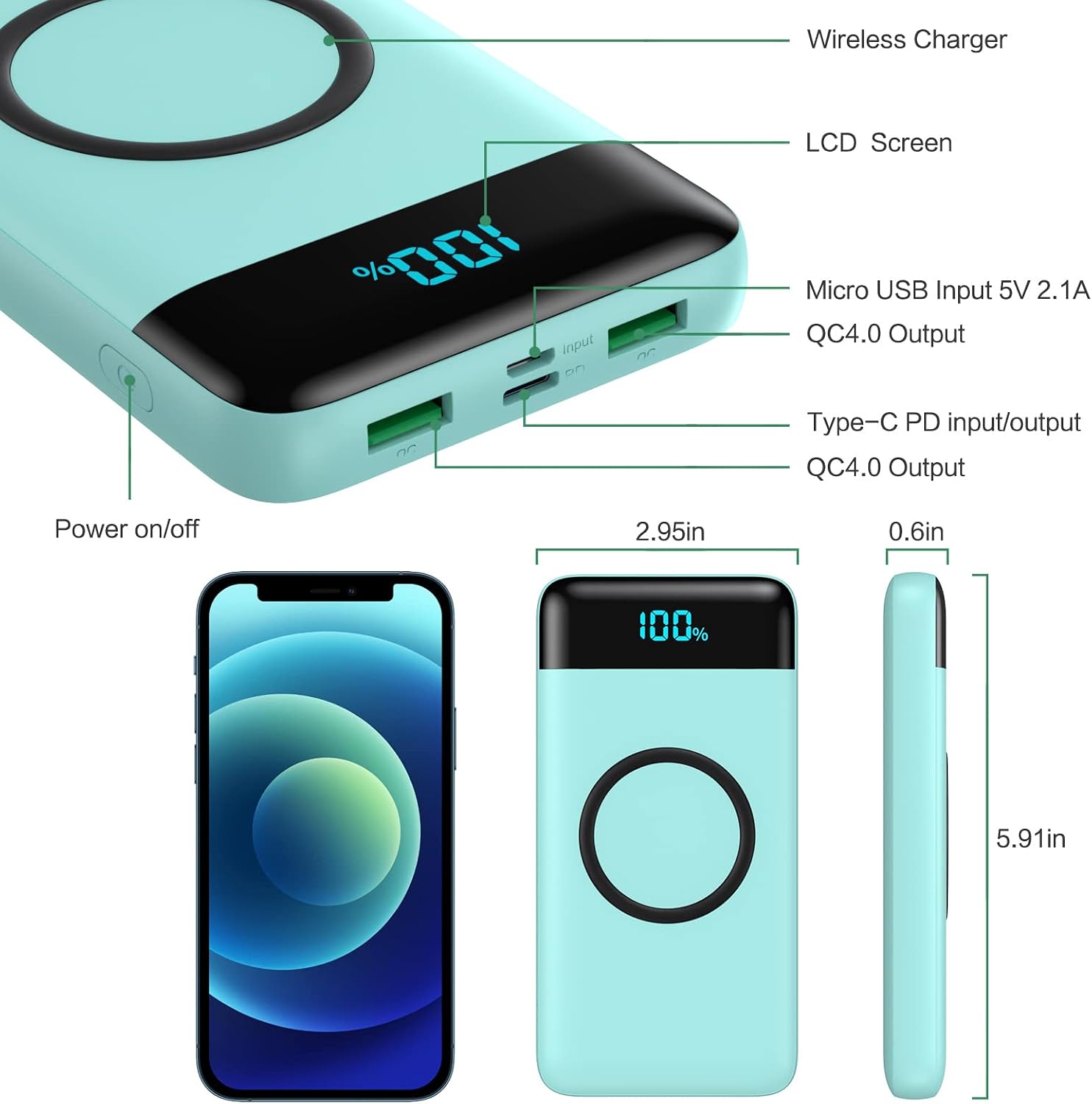 Cargador portátil inalámbrico de 30,800 mAh, cargador de batería US...