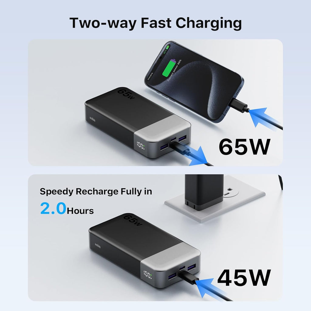 NOBIS Paquete de baterías de 20000 mAh, banco de energía de 65 W, c...