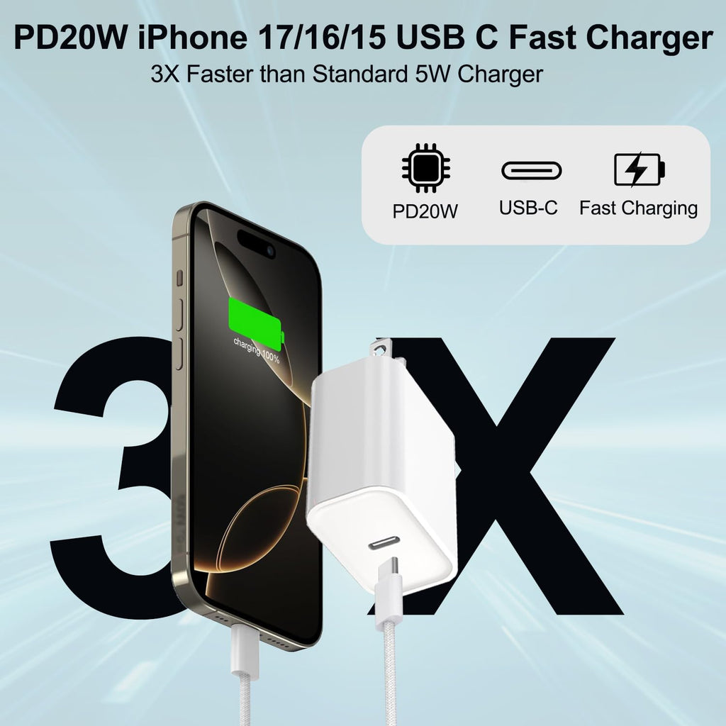 Cargador para iPhone 17, 16, 15, carga rápida, 20 W, tipo C, carga...