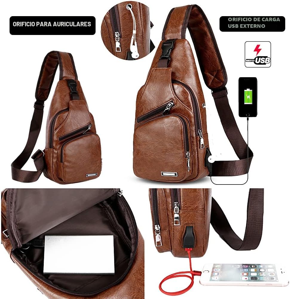 Peicees Bolso bandolera de cuero para hombre, bolso cruzado para el...