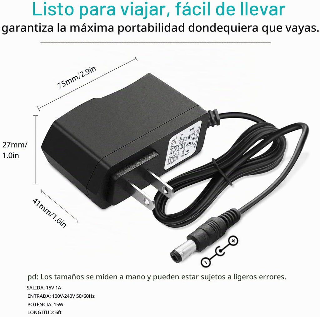 Adaptador de Carga DC 15V 1A, Cable de Carga para Boosteador de Bat...