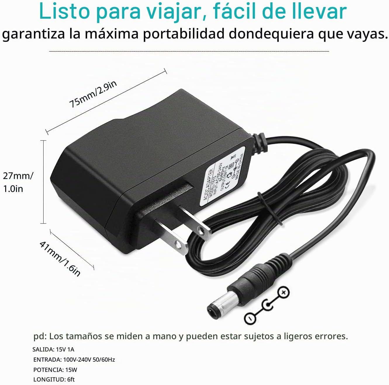 Adaptador de Carga DC 15V 1A, Cable de Carga para Boosteador de Bat...
