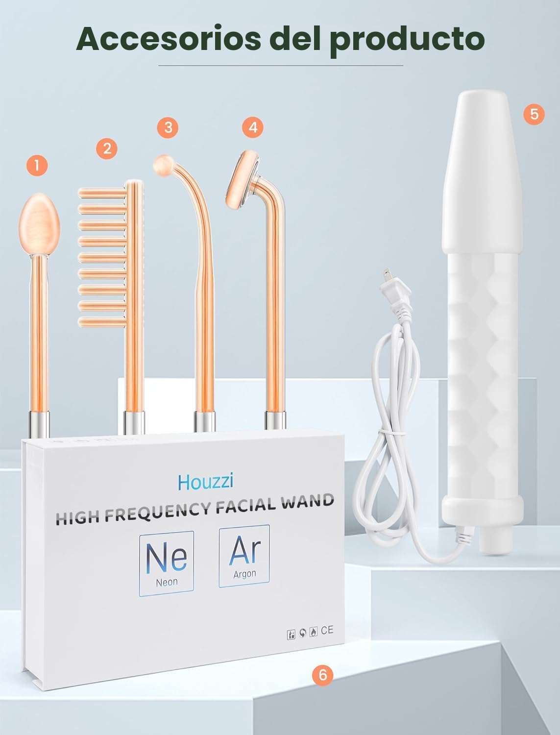 Varita de alta frecuencia, dispositivo facial portátil con 4 tubos...