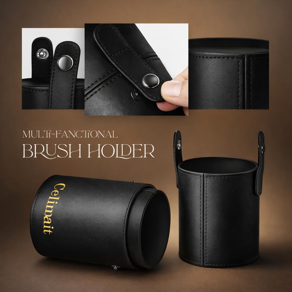 CELIMAIT Juego de brochas de maquillaje con estuche de viaje, cerda...