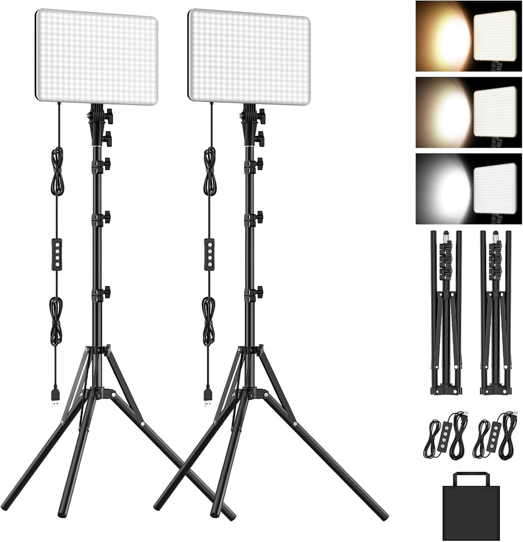 Anautin - Paquete de 2 luces LED de video, iluminación de fotografí...
