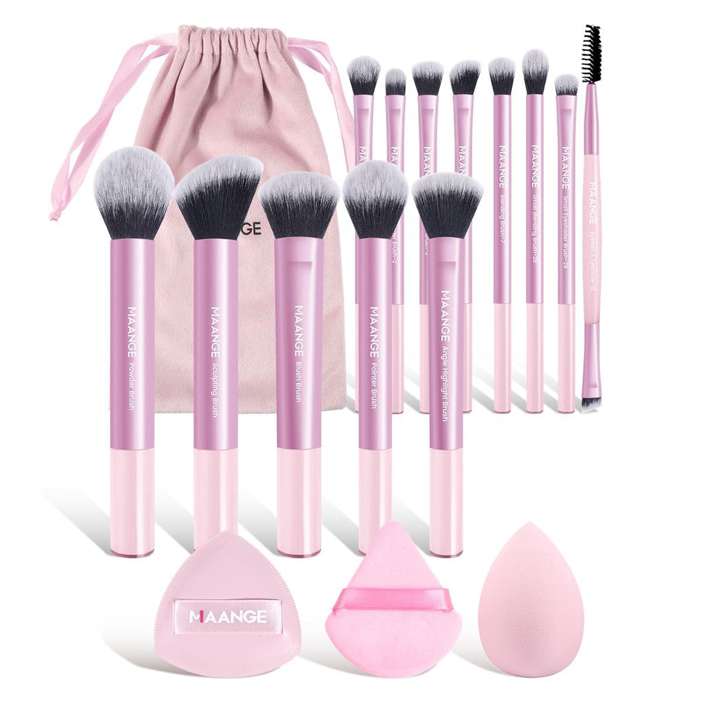 MAANGE Juego de 16 brochas de maquillaje de viaje para polvo líquid...