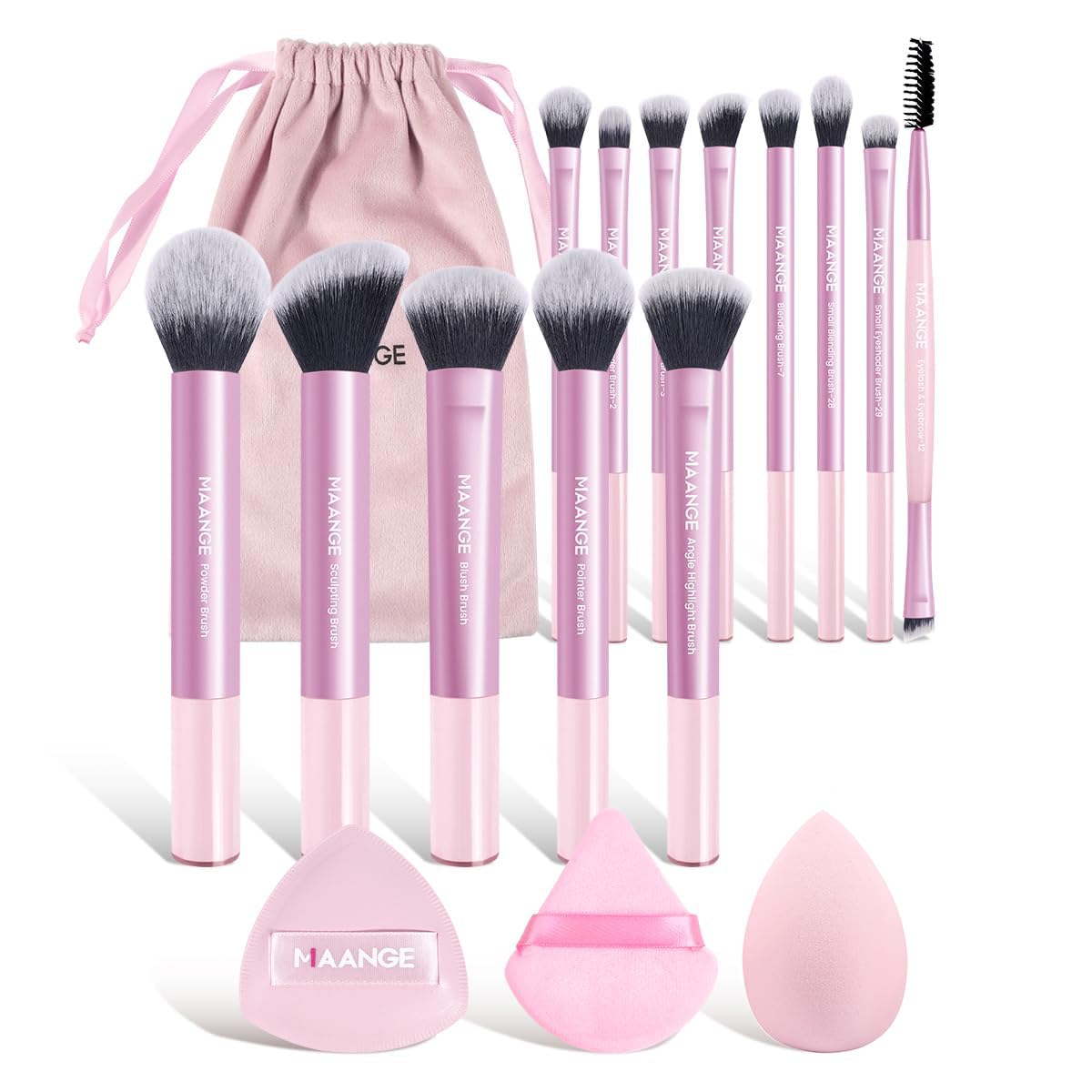 MAANGE Juego de 16 brochas de maquillaje de viaje para polvo líquid...