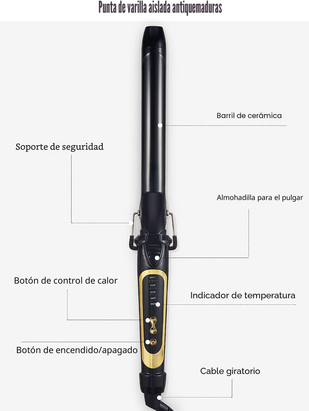 Lanvier - Rizador de pelo con barril de cerámica de turmalina extra...