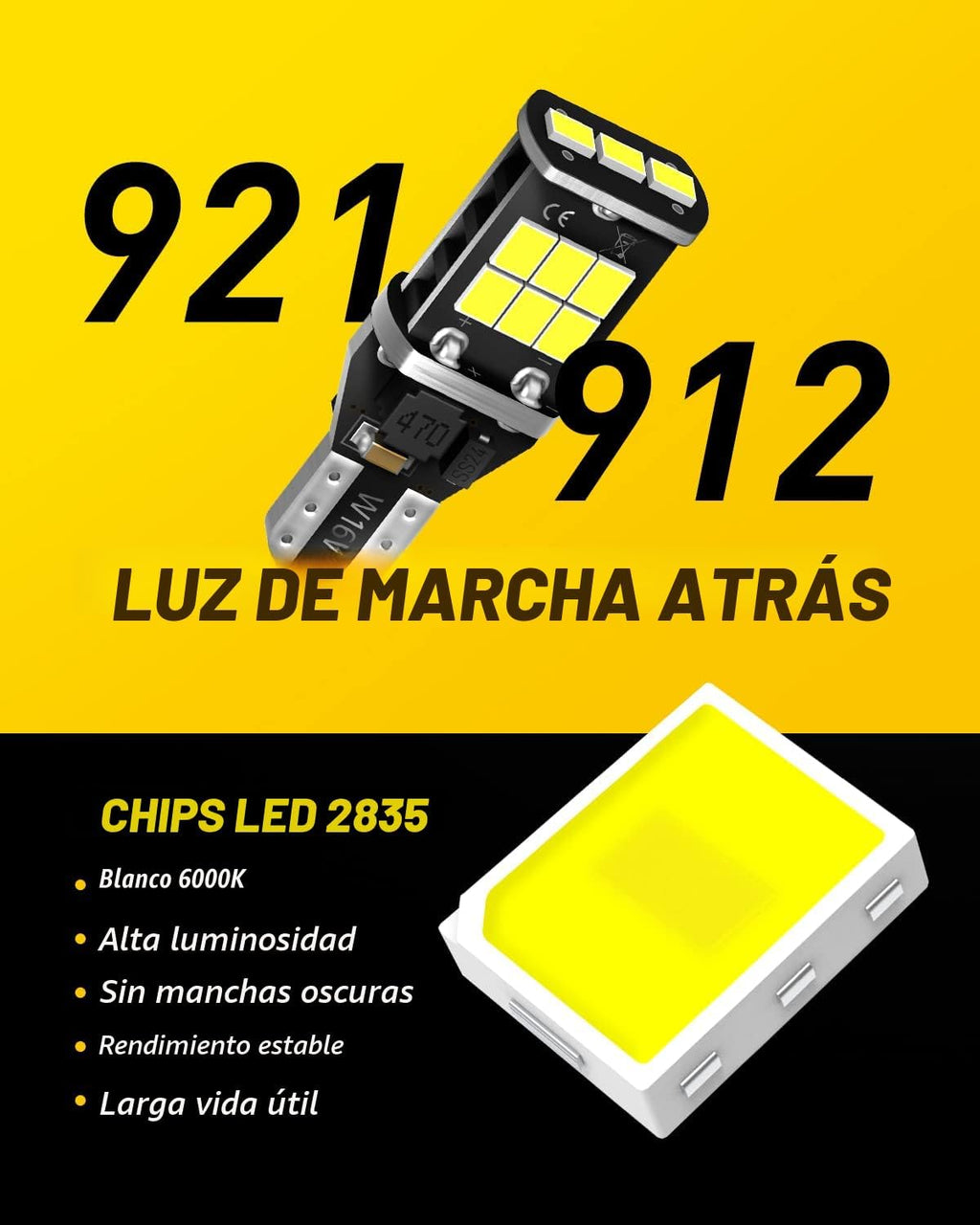 AUXITO Bombilla LED 912 921 para luz de respaldo, luces de marcha a...